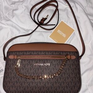 Michael Kors Signature Brown and Tan Crossbody Bag